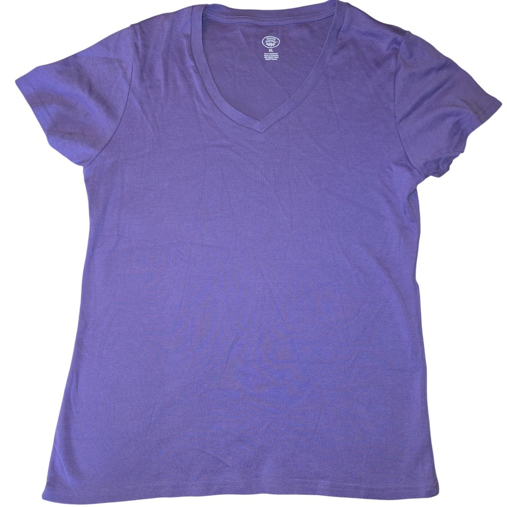 Laura Ashley Purple V-neck Womens t-shirt 100% Organic Cotton XL